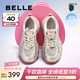百麗（Belle）透氣網(wǎng)老爹鞋女商場(chǎng)同款厚底增高休閑鞋D7S1DBM5預售 金色 36 (230mm)