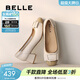 百麗（Belle）舒適優(yōu)雅單鞋女蝴蝶結牛皮方跟鞋D3S1DAQ5預售 米白 37