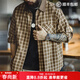 馬登工裝美式復古蘇格蘭格紋長(cháng)袖襯衫燈芯絨拼接翻領(lǐng)格子襯衣男春季 卡其格 M