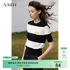 AMII女裝2026春季新款圓領(lǐng)撞色條紋字母笑臉繡花針織衫修身法 黑白 S 155/80A