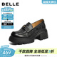 百麗（Belle）復古抓皺羊皮樂(lè )福鞋女2026春新質(zhì)感厚底增高jk樂(lè )福鞋B3026AM6 黑色 37 (235mm)