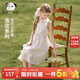 饞嘴狗（CHANZUIGOU）女童法式高定公主裙2026夏季新款洋氣圓領(lǐng)花語(yǔ)彩緞連衣裙子 米色 120 cm