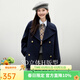秋水伊人高級感西裝大翻領(lǐng)毛呢外套冬新款女復古休閑羊毛大衣 藏青色 S