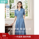 茵曼（INMAN）復古天絲涼感小v翻領(lǐng)連衣裙女士2026年夏季新款收腰a字牛仔裙 牛仔藍 -18525993 M