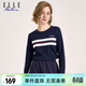 ELLE ACTIVE 純棉簡(jiǎn)約條紋T恤上衣女裝秋冬季柔軟舒適時(shí)尚百搭圓領(lǐng)打底衫女 長(cháng)袖款-藏青色 XL