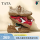 他她（TATA）可可豆女鞋春季新款休閑運動(dòng)鞋百搭德訓鞋紅色單鞋阿甘鞋 米/杏 37