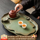 唐豐陶瓷茶盤(pán)干泡盤(pán)家用高檔創(chuàng  )意蓮池功夫茶具茶托盤(pán)泡茶專(zhuān)用小型茶臺 綠陶橢圓蓮池茶盤(pán)(大)