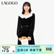 LAGOGO氣質(zhì)赫本絲絨連衣裙女拉谷谷寬松娃娃領(lǐng)甜美舒適小黑裙 黑色(W1) M 160/38