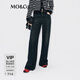 MO&Co.【神褲】牛仔褲土耳其棉灰調直筒中腰摩安珂 牛仔藍色 XS 25