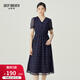 深呼吸DEEP BREATH女裝法式V領(lǐng)網(wǎng)紗彈力松緊腰印花連衣裙A500294 藍花 XL (5)