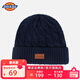 Dickies皮標潮牌保暖針織帽子春季男士純棉毛線(xiàn)帽女滑雪冷帽防寒護耳帽 藏青色 58cm