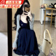 鹿珊伍法式藍色吊帶連衣裙子女春季2026新款海邊度假風(fēng)沙灘長(cháng)裙套裝 背心連衣裙套裝【藍色】裙子+開(kāi)衫 M 【適合90-110】