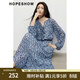 紅袖（hopeshow）大方得體絕美連衣裙2026春季新款女裝荷葉邊設計度假碎花雪紡長(cháng)裙 藍花605（預售3.14） L