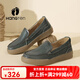 歡騰（HANG TEN）樂(lè )福鞋女秋冬新品真皮透氣一腳蹬單鞋女通勤風(fēng)平底女士休閑鞋 墨綠（皮鞋碼） 37