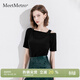 MeetMetro瑪依爾不規則修身顯瘦T恤女2026夏裝時(shí)尚一字領(lǐng)短袖上衣 黑色【現貨閃電發(fā)】 S