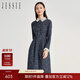 JESSIE【店長(cháng)推薦】文藝碎花撞色襯衫式連衣裙秋DKFFL442 藍色 M
