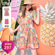 妖精的口袋【爆汁彩虹系列】妖精的口袋泡泡袖滿(mǎn)印連衣裙女24夏新款公主裙子 小熊軟糖彩虹色 L