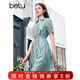 百圖betu女裝夏季新款連衣裙輕薄可拆卸腰帶襯衫連衣裙女2404T94 藍色 L