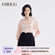 OBEG歐碧倩秋季優(yōu)雅法式新復古回潮飄帶襯衫小印花上衣女10441077 杏粉色 S /160/36