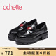 achette雅氏9Q11 漆皮百搭樂(lè )福鞋粗跟心形裝飾單鞋女 14/42-黑色/深紅色 35