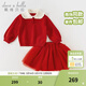 戴維貝拉（DAVE＆BELLA）女童半裙套裝秋冬新款中大童衣服中國風(fēng)新年兒童上衣短裙兩件套 中國紅【現貨】 140 cm（建議身高130-140cm）