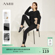 AMII女裝2025冬季新款極簡(jiǎn)小熊系列內加絨打底褲修身保暖彈力 黑色 L 165/72A