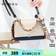紅谷包包女包牛皮單肩包女士包絲巾裝飾鏈條手提包小包生日禮物 米白