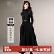 晚白【新品】冬款時(shí)尚德絨立領(lǐng)高腰修身A字超大擺長(cháng)袖連衣裙 黑色 L
