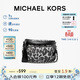 MICHAEL KORS禮物MK女士包包SLATER單肩斜挎豹紋郵差包中號黑色/灰色