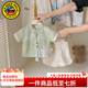 G.duck小黃鴨童裝嬰兒分體套裝夏季嬰幼兒童漢服夏天周歲衣服新中式唐裝 綠色 100 （建議身高90cm 3-4歲）cm