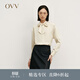 OVV秋冬熱賣(mài)女裝醋酸混紡優(yōu)雅飄帶簡(jiǎn)約大氣長(cháng)袖休閑襯衫 沙色 S