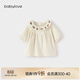 babylove女寶寶短袖上衣夏季薄款純棉紗布透氣泡泡袖甜美t恤嬰幼兒夏裝 云母白 90