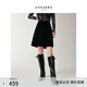玖姿·安娜蔻意式優(yōu)雅通勤風(fēng)肌理絲絨A字半身短裙女2025冬季新款 素黑 XL