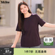 MsShe【天絲棉正肩T恤】大碼女裝2025夏裝高端顯瘦短袖女上衣微胖妹妹 西梅紫色現貨-5030 5XL