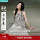 茵曼法式無(wú)袖系帶黑白格子襯衣2025夏季女裝新款氣質(zhì)上衣 白底黑格 M