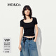 MO&Co.【秦嵐同款】短袖T恤夏大圓領(lǐng)U領(lǐng)正肩收腰MBE2TEET01 黑色 M /165