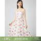 自巧小個(gè)子紅色碎花吊帶連衣裙女2024春夏新款針織開(kāi)衫中長(cháng)裙套裝 玫瑰印花吊帶裙 S (3碼)