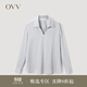 OVV春夏熱賣(mài)女裝優(yōu)雅緞面醋酸經(jīng)典翻領(lǐng)長(cháng)袖襯衫上衣 銀色（凈色）A2 S