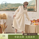 紫涵（ZIHAN）紫涵翻領(lǐng)襯衫連衣裙秋季甜美減齡泡泡袖中長(cháng)款a字裙 米金 S