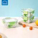 樂(lè )扣樂(lè )扣（LOCK&LOCK）廚房玻璃飯盒套裝玻璃便當盒可微波綠色3件套300ML*2+500ML*1
