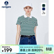 Navigare【100%棉】意大利小帆船條紋POLO衫女上衣夏季休閑純棉短袖女 漂白/綠 L 碼