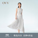 OVV春夏熱賣(mài)女裝肌理感面料拼接薄紗壓褶A字休閑無(wú)袖連衣裙 米白（凈色）09 M