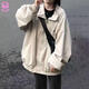 馨顏春秋新款外套女學(xué)生日系原宿風(fēng)復古翻領(lǐng)工裝寬松戶(hù)外穿休閑夾克潮 乳白色 L 110-125斤
