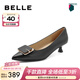 百麗（Belle）高跟鞋女細跟商場(chǎng)同款通勤方扣貓跟單鞋A8X1DAQ4預售 黑色 35