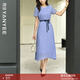 顏域短袖收腰連衣裙女2025夏季新款氣質(zhì)過(guò)膝法式短袖百褶長(cháng)款裙子 藍色 L