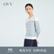 OVV春夏熱賣(mài)女裝絲棉混紡海軍風(fēng)條紋長(cháng)袖針織衫 中藍條紋02 M