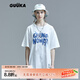 古由卡（GUUKA）xSANK聯(lián)名短袖t恤女寬松潮牌2025秋冬嘻哈情侶印花五分袖運動(dòng)打底 白色 F3887 M