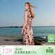 三彩2025秋款U領(lǐng)浪漫碎花雪紡裙印花大擺連衣裙長(cháng)裙M 肉桂粉花卉 S 155/80A