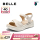 百麗（Belle）寬條帶休閑涼鞋女商場(chǎng)同款真皮厚底涼鞋D6N2DBL5 米白 37 (235mm)