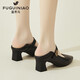 富貴鳥(niǎo)（FUGUINIAO）粗跟單鞋女2026年夏季新款女士高跟皮鞋配裙子中老年媽媽鞋軟皮 FN0245/1690黑色 37